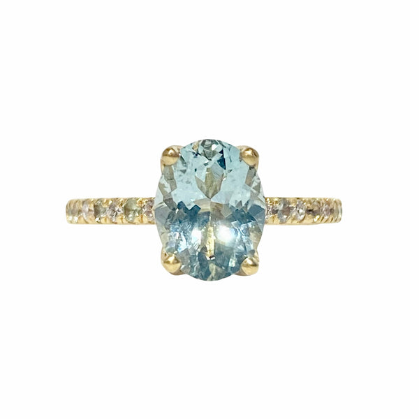 18Kt Gold Vermeil Aquamarine Diamond Sapphire Ring