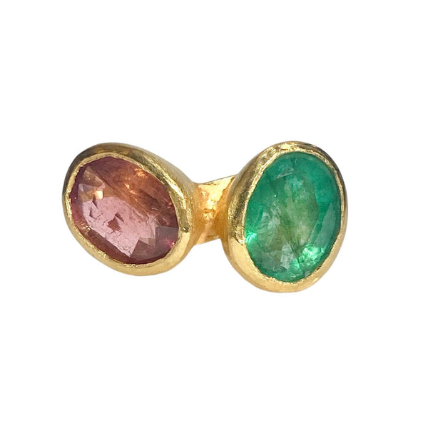 18Kt Gold Vermeil Emerald & Tourmaline Ring