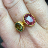 18kt Gold Vermeil Pink & Green Tourmaline Ring