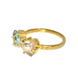 18KT Gold Vermeil Rose Quartz & Blue Topaz Ring