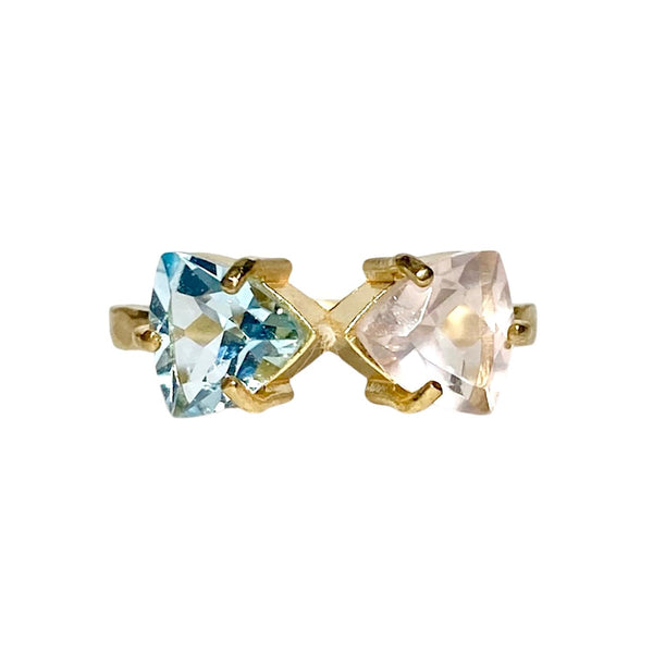 18KT Gold Vermeil Rose Quartz & Blue Topaz Ring