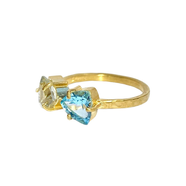 18KT Gold Vermeil Green Quartz & Blue Topaz Ring