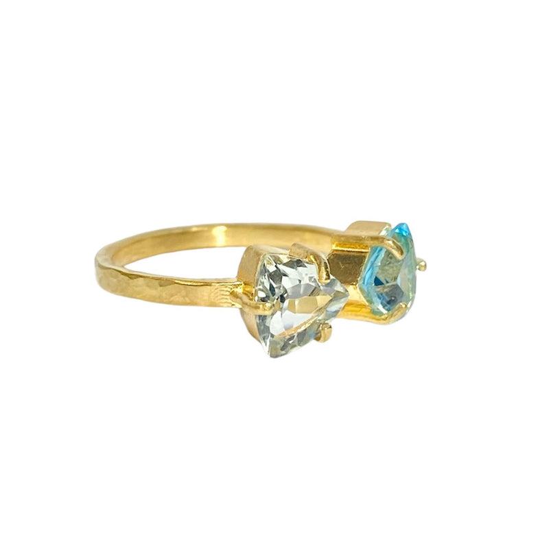 18KT Gold Vermeil Green Quartz & Blue Topaz Ring