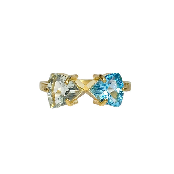 18KT Gold Vermeil Green Quartz & Blue Topaz Ring