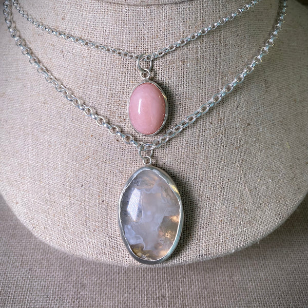 Sterling Silver Pink Opal Necklace